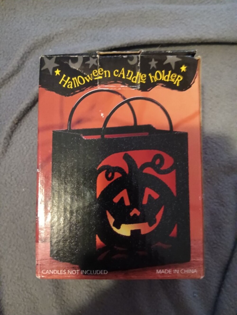 GUC COSTCO Halloween Jack-O'-Lantern Black Glitter Treat Bag Tea Light Holder